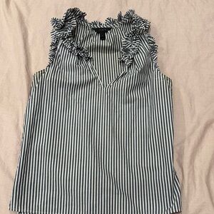 J. Crew Navy and White Striped Ruffle Top